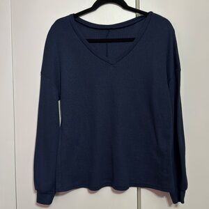 Navy V Neck Waffle knit long sleeve